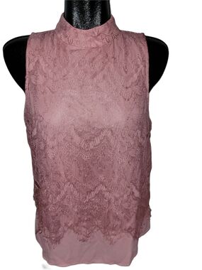 Lynn Ryan Pink Sleeveless Lace Mock Neck Top Size M